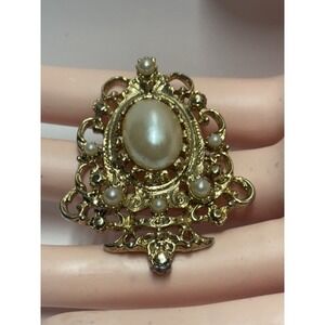 Brooch M. Jent Gold Tone Faux Pearl Center Flower Design 1. 75 in Vintage